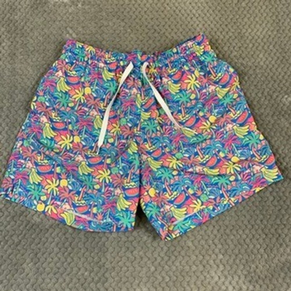 Chubbies Mens Tropical Palm Tree‎ Banana Watermelon Swim Trunks Blue Small 5.5in